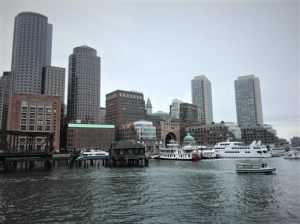 view on the Boston city center from river